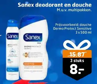 Trekpleister Sanex deodorant en douche 3 x 500 ml aanbieding