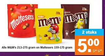 Albert Heijn Alle M&M's 213-275 gram en Maltesers 159-175 gram  2 stuks aanbieding