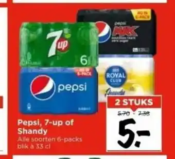 Vomar Voordeelmarkt Pepsi, 7-up of Shandy 6-packs blik a 33 cl aanbieding