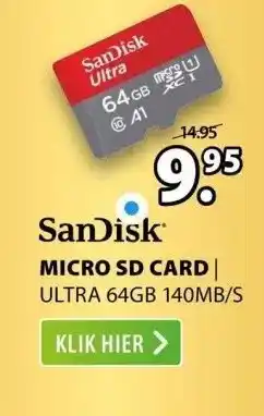 Expert Sandisk micro sd card ultra 64gb 140mb/s aanbieding