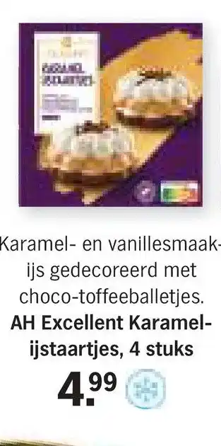 Albert Heijn Ah excellent karamel ijstaartjes, 4 stuks aanbieding