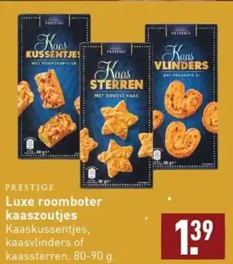 ALDI Luxe roomboter kaaszoutjes kaaskussentjes, kaasvlinders of kaassterren. 80-90 g. aanbieding