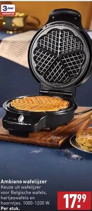 ALDI Ambiano wafelijzer keuze uit wafelijzer voor belgische wafels, hartjeswafels en hoorntjes. 1000-1200 w. per stuk. aanbieding