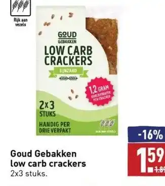 ALDI Goud gebakken low carb crackers 2x3 stuks. aanbieding