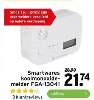 GAMMA Smartwares koolmonoxidemelder fga-13041 aanbieding