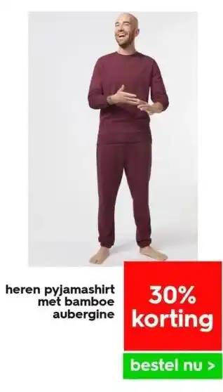 HEMA Heren pyjamashirt met bamboe aubergine aanbieding