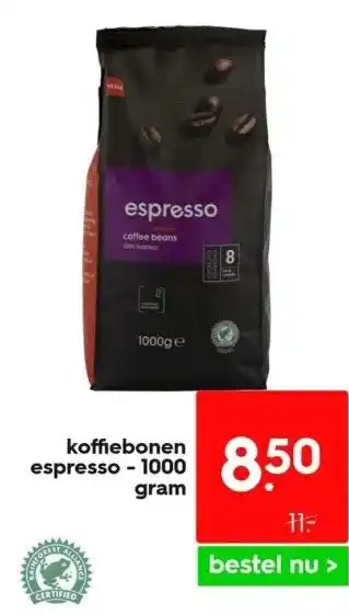 HEMA Koffiebonen espresso - 1000 gram aanbieding