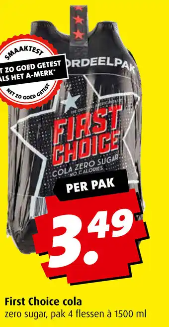 Boni First Choice cola zero sugar, pak 4 flessen a 1500 ml aanbieding