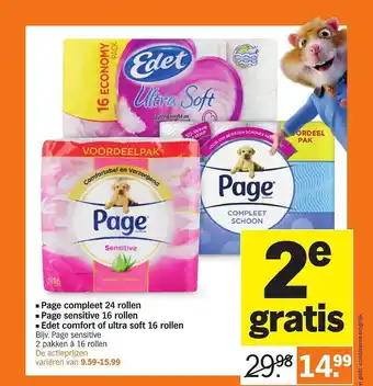 Albert Heijn Page compleet 24 rollen, page senstive 16 rollen of edet comfort of ultra soft 16 rollen aanbieding