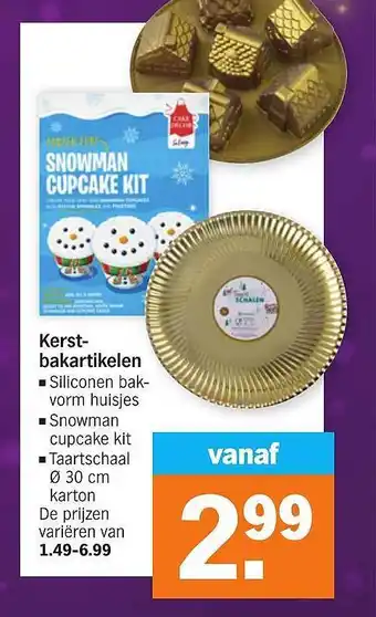 Albert Heijn Kerstbakartikelen : siliconen bakvorm huisjes, snowman cupcake kit of taartschaal ø 30 cm karton aanbieding