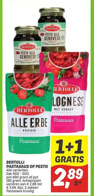 Dekamarkt Bertolli pastasaus of pesto aanbieding