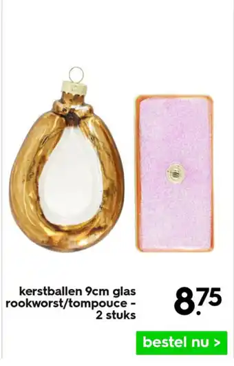 HEMA Kerstballen 9cm glas rookworst/tompouce - 2 stuks aanbieding