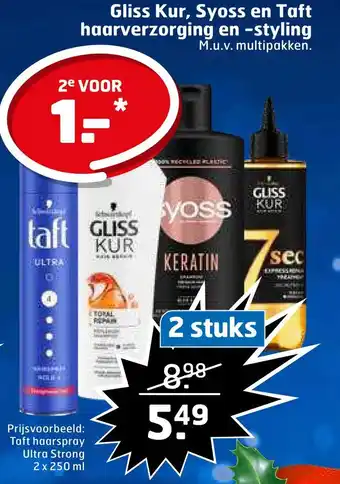 Trekpleister Gliss kur, syoss en taft haarverzorging en -styling aanbieding