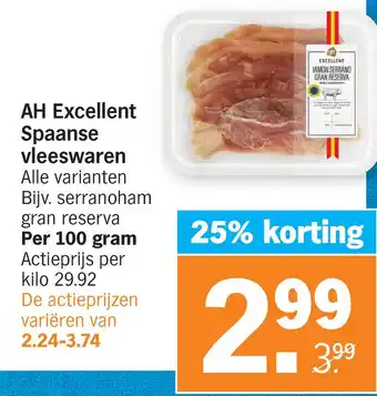 Albert Heijn AH Excellent Spaanse vleeswaren aanbieding