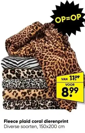 Big Bazar Fleece plaid coral dierenprint aanbieding