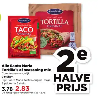 PLUS Alle Santa Maria Tortilla's of seasoning mix 2 st aanbieding