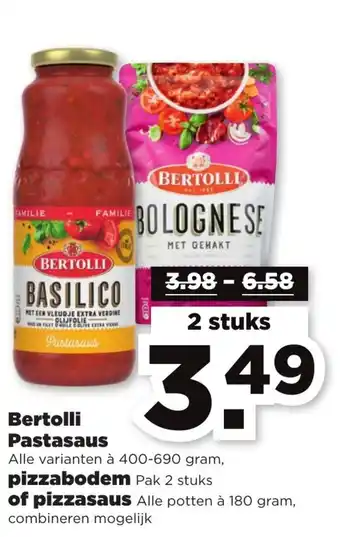 PLUS Bertolli pastasaus, pizzabodem of pizzasaus  2 st aanbieding