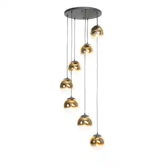 Lampenlicht.nl Art deco hanglamp zwart met goud glas 7-lichts - pallon aanbieding