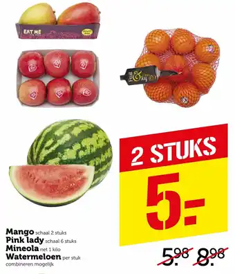 Coop Mango, Pink lady, Mineola 1 kilo, Watermelon aanbieding