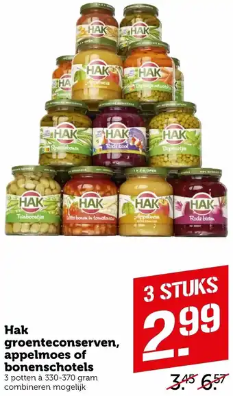 Coop Hak groenteconserven, appelmoes of bonenschotels 330-370g aanbieding