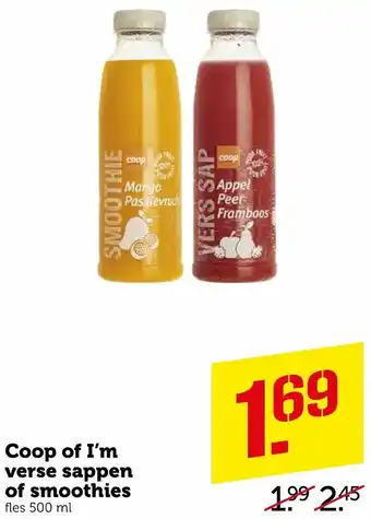 Coop Coop of I'm verse sappen of smoothies 500 ml aanbieding