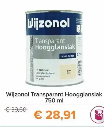 Verfwinkel.nl Wijzonol Transparant Hoogglanslak 750ml aanbieding