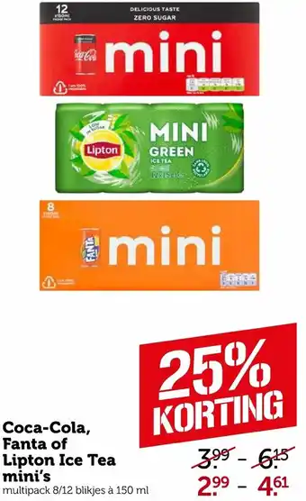 Coop Coca-Cola Fanta of Lipton Ice Tea mini's 150ml aanbieding