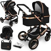 Bol.com Kiduku- 3 in 1 combi-kinderwagen- zwart/goud- b... aanbieding