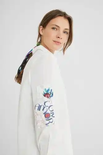 Desigual Desigual shirt met bloemenpatch - white - xl aanbieding