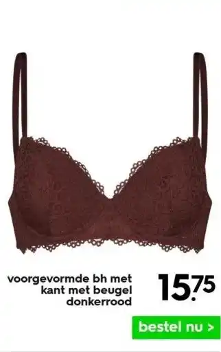 HEMA Voorgevormde bh met kant met beugel donkerrood aanbieding