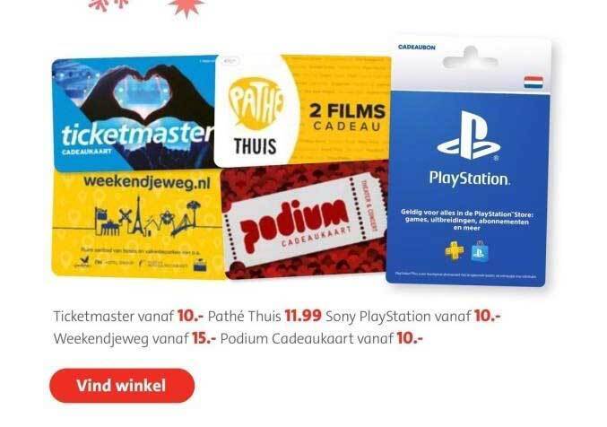Ticketmaster, pathé thuis, sony playstation, weekendjeweg of podium