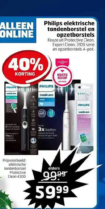 Trekpleister Philips elektrische tandenborstel en opzetborstels 40% korting aanbieding