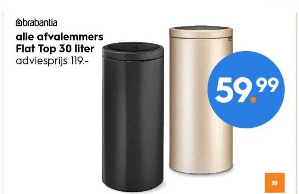 Brabantia alle afvalemmers flat top 30 liter aanbieding bij Blokker