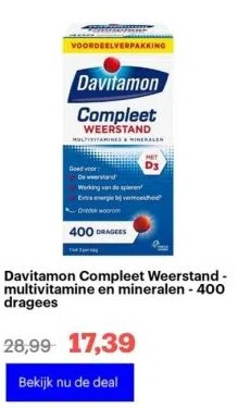 Bol.com Davitamon compleet weerstand - multivitamine en mineralen - 400 dragees aanbieding