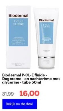 Bol.com Biodermal p-cl-e fluïde - dagcreme - en nachtcrème met glycerine - tube 50ml aanbieding