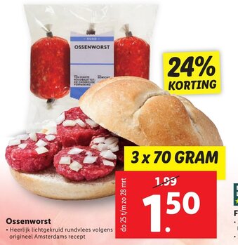 Lidl Ossenworst 3*70g aanbieding