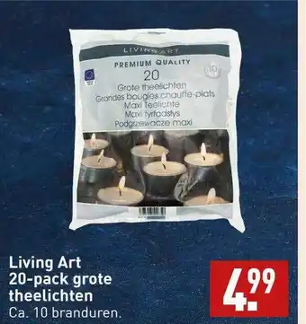 ALDI Living art 20-pack grote theelichten aanbieding