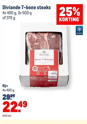 Makro Diviande T-bone steaks 4 x 400 g aanbieding