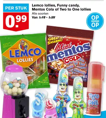 Hoogvliet Lemco lollies, Funny candy, Mentos Cola of Two to One lollies aanbieding