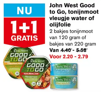 Hoogvliet John West Good to Go, tonijnmoot vleugje water of olijfolie 220g aanbieding