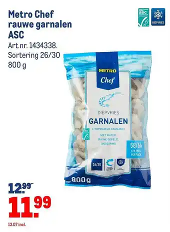 Makro Metro Chef rauwe garnalen ASC 800 g aanbieding