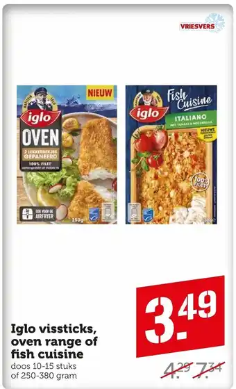 Coop Iglo vissticks, oven range of fish cuisine 10-15 stuks of 250-380 gram aanbieding