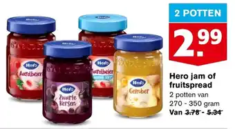 Hoogvliet Hero jam of fruitspread 270-350g aanbieding