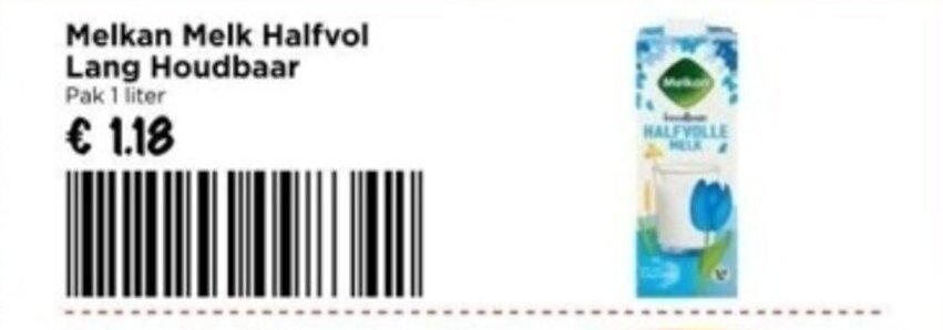 Melkan melk halfvol lang houdbaar 1 liter aanbieding bij Vomar