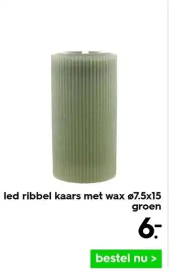 HEMA Led ribbel kaars met wax 7.5x15 groen aanbieding