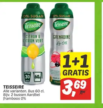 Dekamarkt Teisseire aardbei framboos bus 60 cl 1+1 Gratis aanbieding