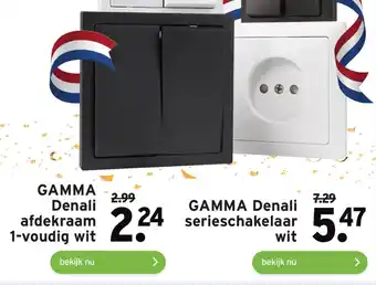 GAMMA GAMMA Denali serieschakelaar wit of Denali afdekraam 1-voudig wit aanbieding