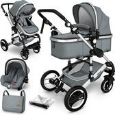 Bol.com Kiduku- 3 in 1 combi-kinderwagen- grijs/zilver-... aanbieding