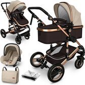 Bol.com Kiduku- 3 in 1 combi-kinderwagen- bruin/goud- b... aanbieding