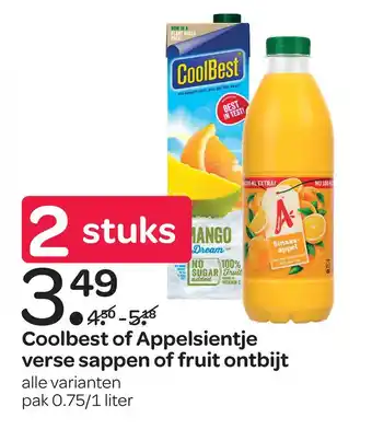 Spar Coolbest of appelsientje verse sappen of fruit ontbijt aanbieding